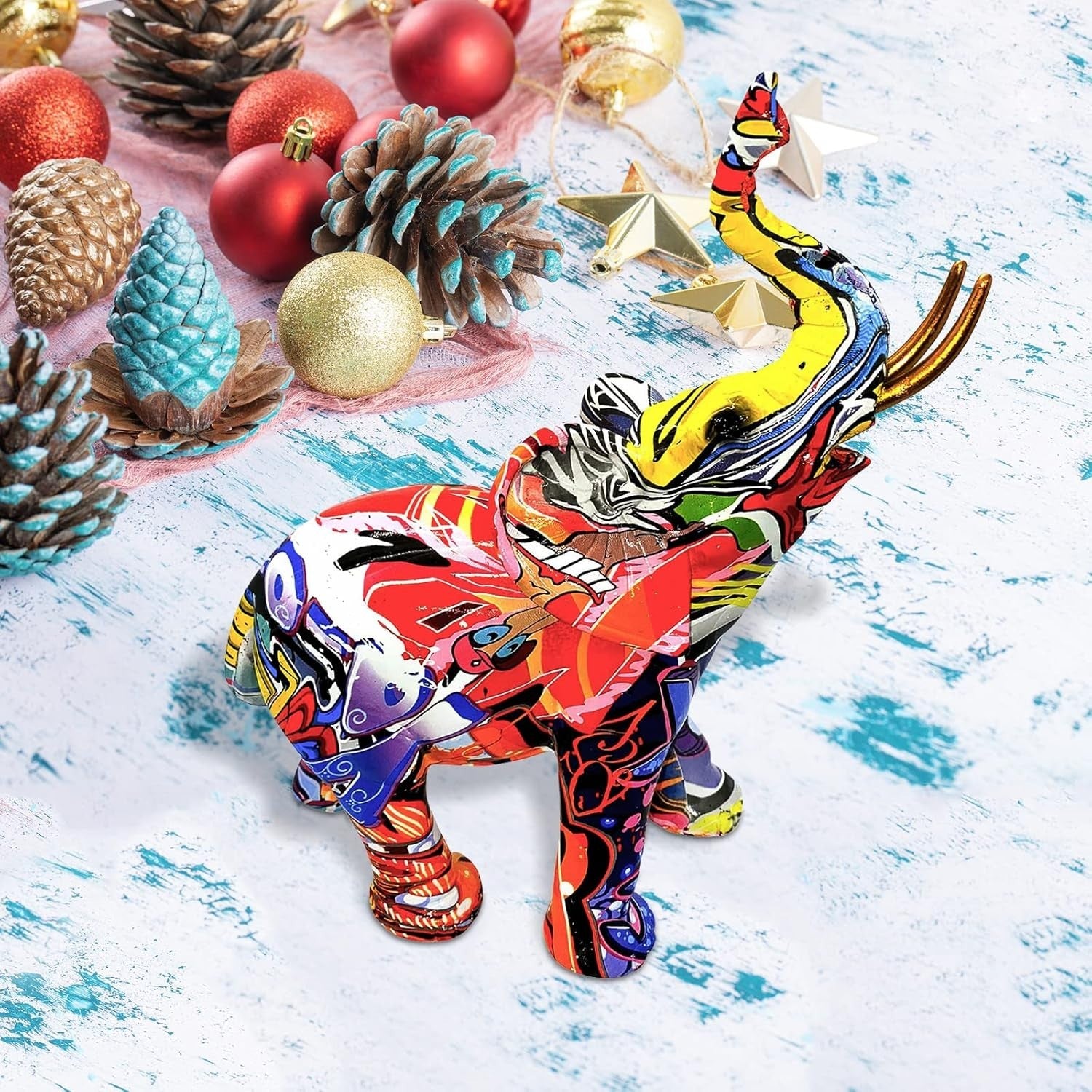 Large Graffiti Elephant Ornament Modern Resin Sculpture Colourful Home Decor