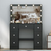 Modern Vanity Dressing Table LED Lighted Mirror 7 Drawer Desk Makeup White (77/7