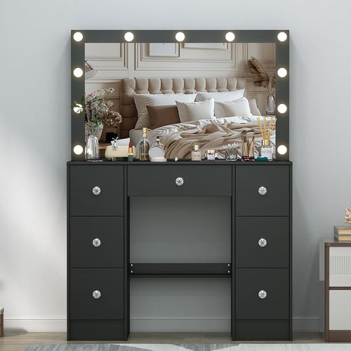 Modern Vanity Dressing Table LED Lighted Mirror 7 Drawer Desk Makeup White (77/7