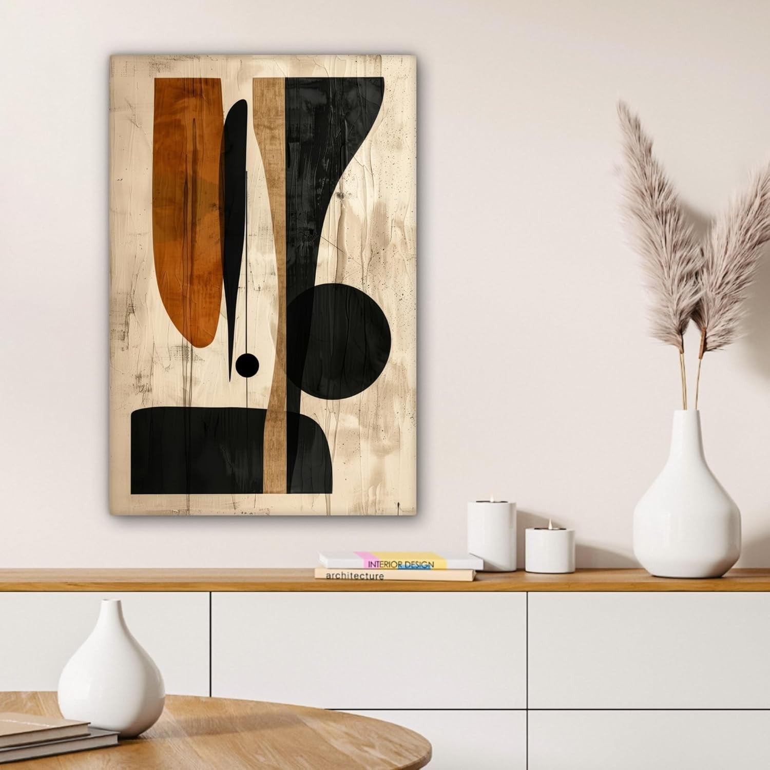 Abstract Beige Black Canvas Wall Art 40x60cm Modern Framed Print