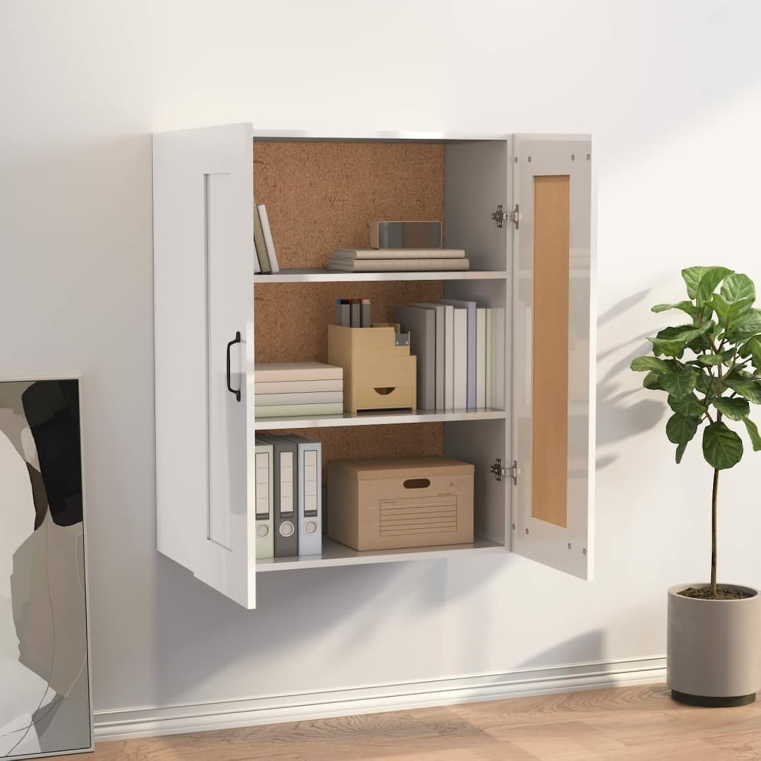 Wall Cabinet Cupboard with Doors High Gloss White Storage Unit 69.5x52.5x90cm