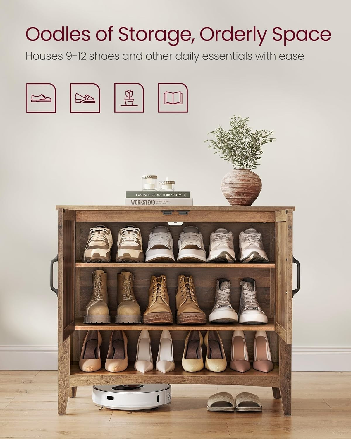 Honey Brown Shoe Cabinet 80x35x70.5cm Adjustable Shelf 9-12 Pair Storage