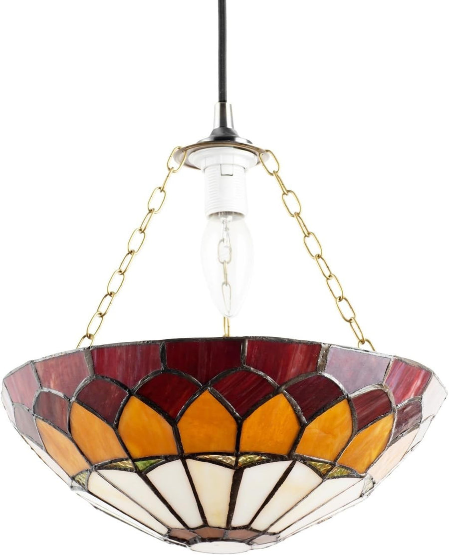 Tiffany Pendant Lamp Shade Amber Red Stained Glass Dome 30cm