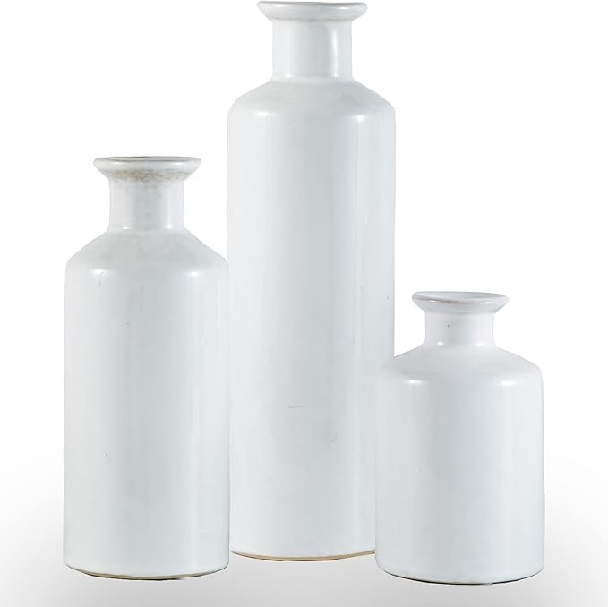 White Ceramic Vase Set Modern Minimalist Bottle Vases for Home Decor