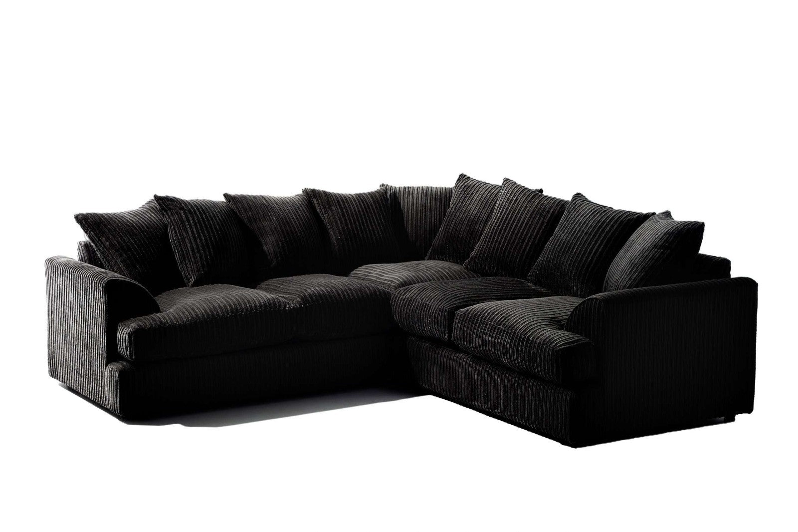 5 Seater Jumbo Cord Modular Corner Sofa Black L-Shaped Dual Arm Couch