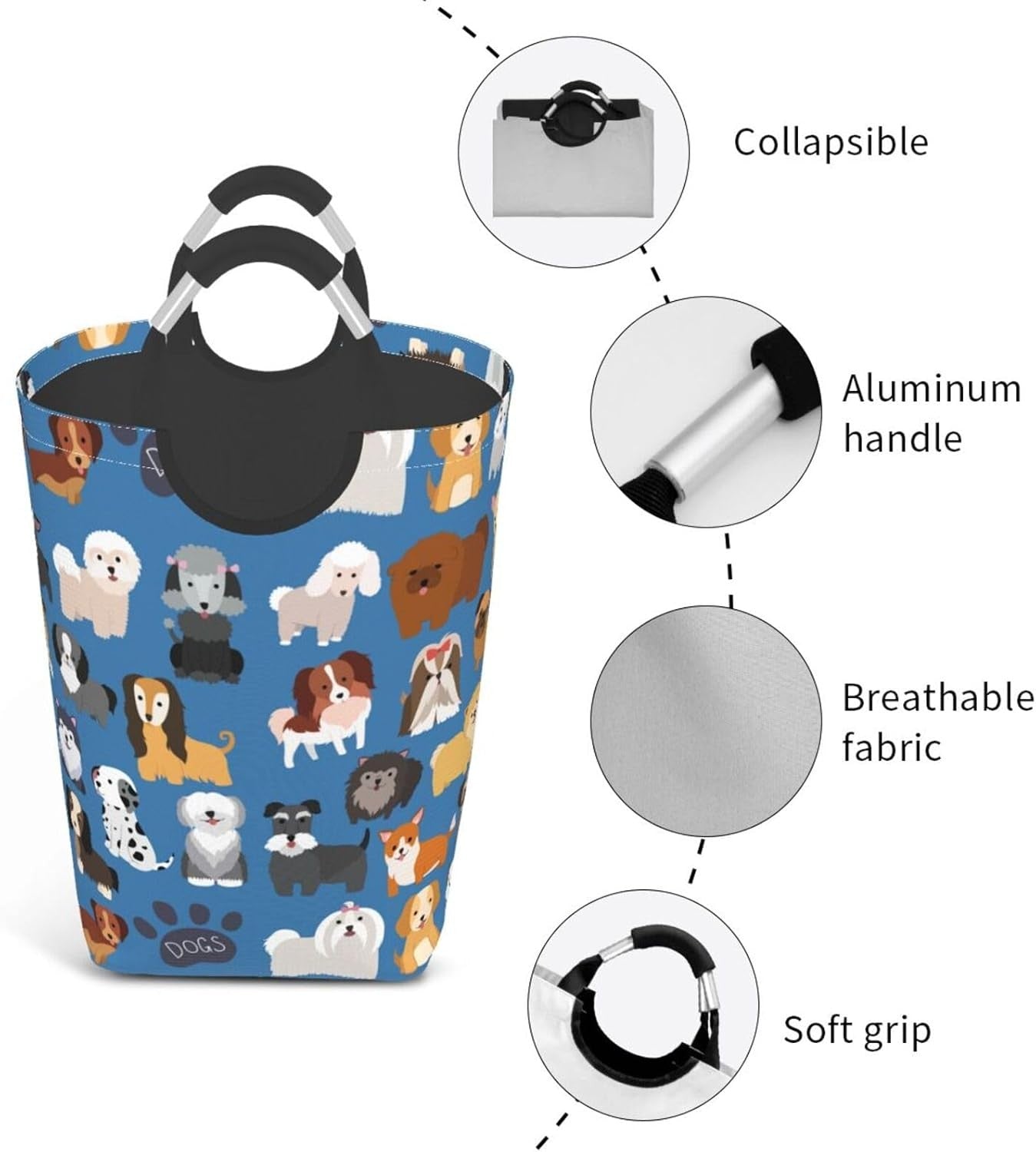 50L Dog Puppy Laundry Basket Foldable Cute Animal Clothes Hamper with Handles
