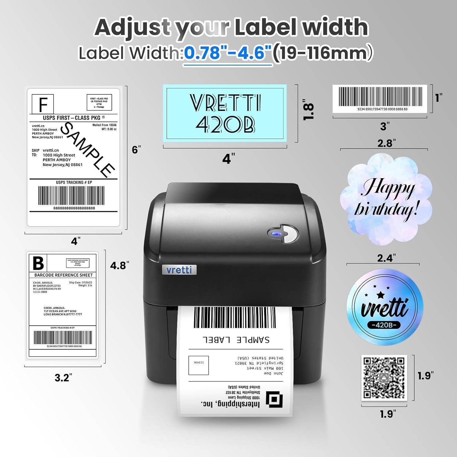 4x6 WiFi Thermal Shipping Label Printer with Tray USB