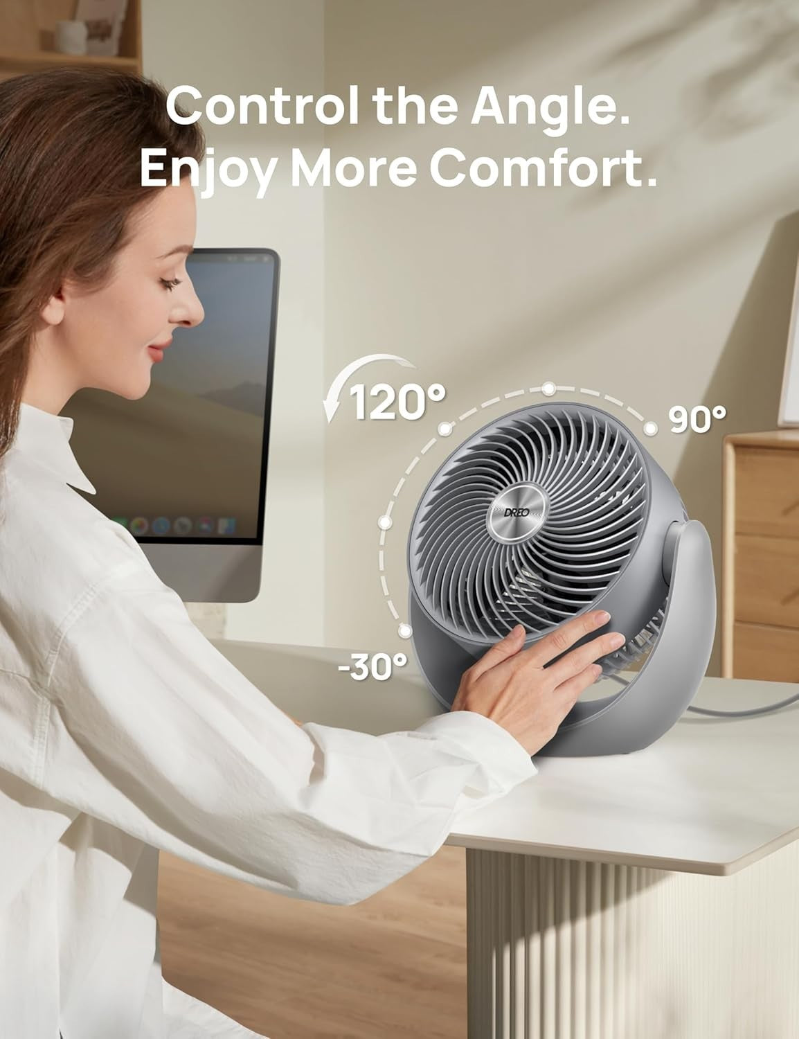 11 Inch Quiet Table Air Circulator Fan Grey 3-Speed Adjustable Tilt Room Cooling