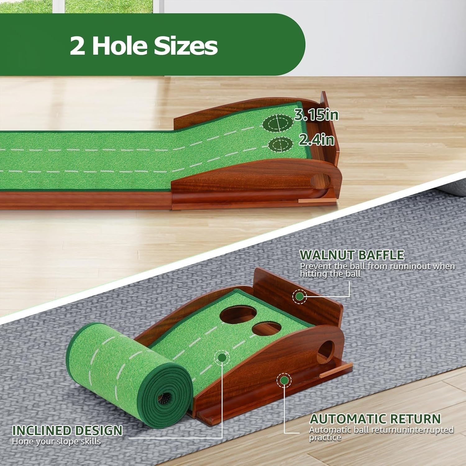 Golf Putting Mat Auto Return Indoor Practice Green Crystal Training Set
