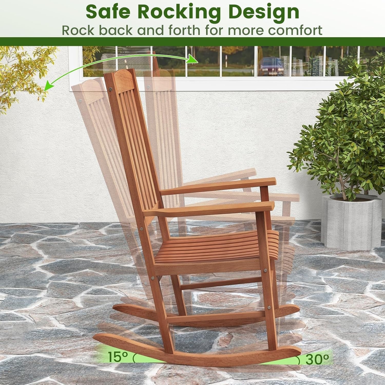 Wooden Outdoor Rocking Chair Ergonomic Patio Armchair Garden Seat