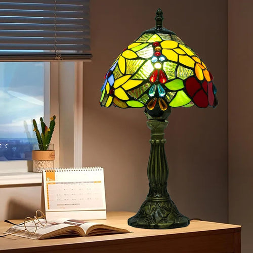 Stained Glass Tiffany Table Lamp 3-Color Dimmable E27 Bulb, 20x20x37cm