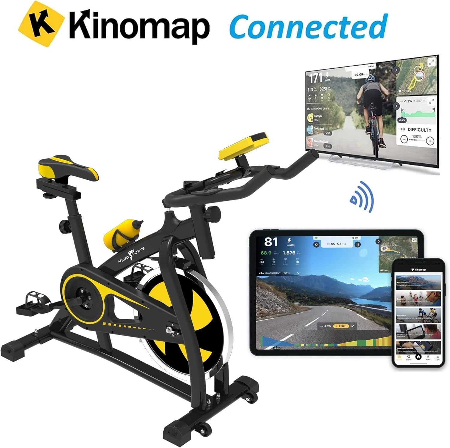 Bluetooth Indoor Exercise Bike w/ LCD Monitor, App Sync, 13kg Flywheel & Stand