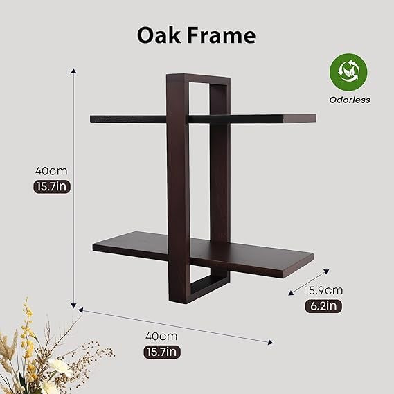 Floating Wall Shelves Set of 2 – Modern Oak Frame Display Shelf for Living Room