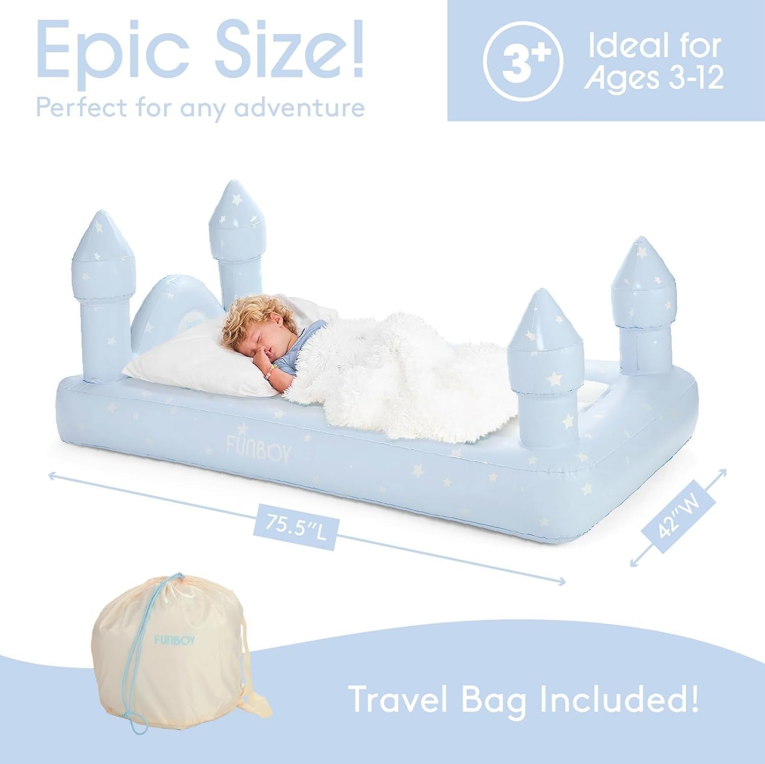 Kids Blue Inflatable Travel Bed Mattress with Carry Bag – Sleepovers
