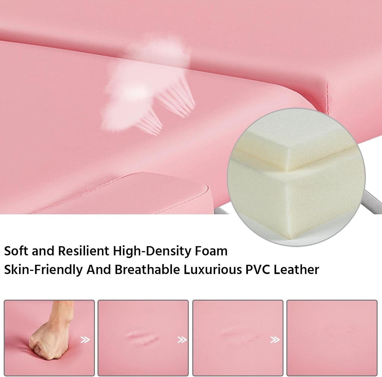 60cm 3-Section Portable Massage Table | Foldable Pink Lash Beauty Bed Aluminium