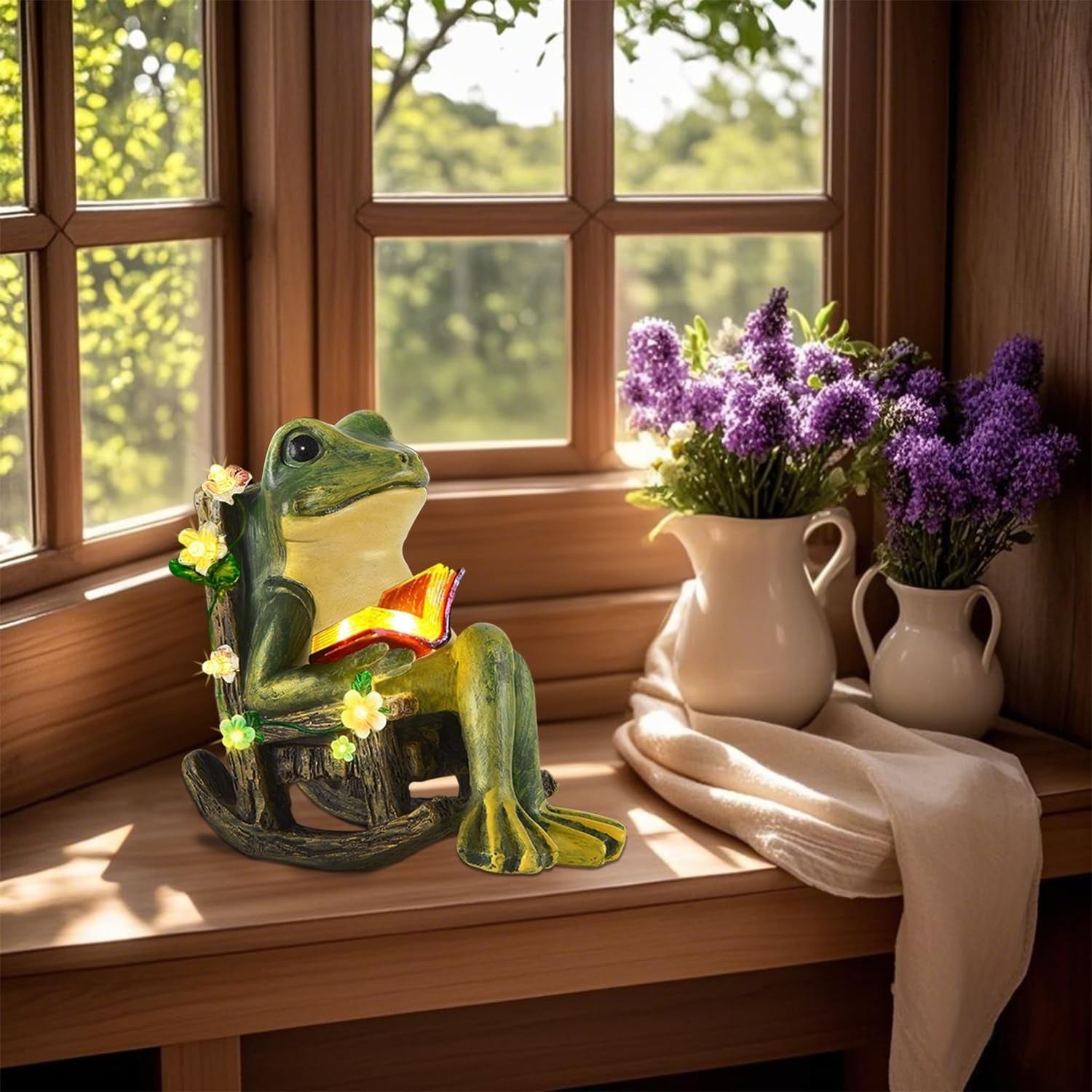 Solar Frog Garden Ornament • LED Succulent Lights • Outdoor Patio Yard Decor