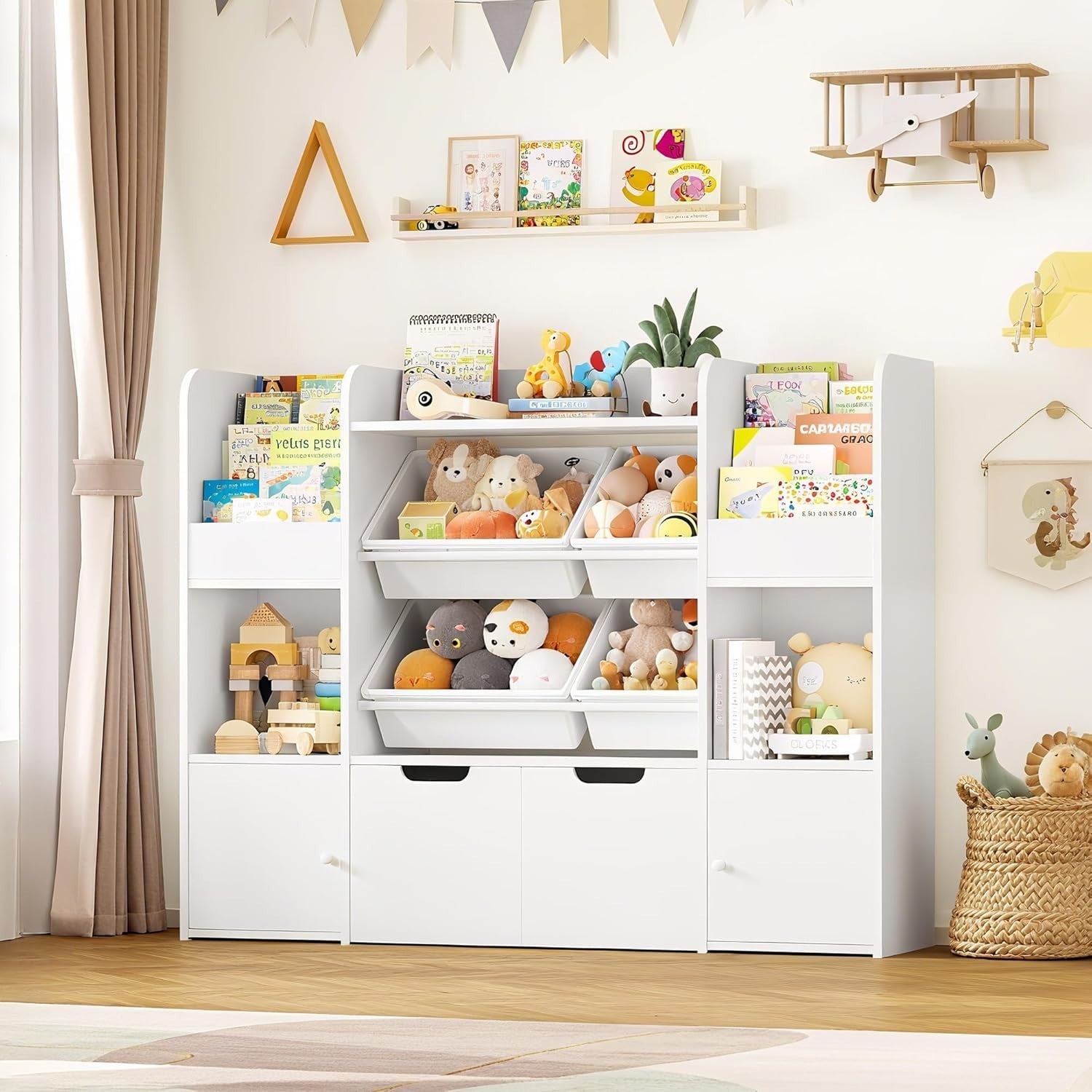 Kids Toy Storage Bookcase with Drawers & Boxes – 126cm 6-in-1 Organiser