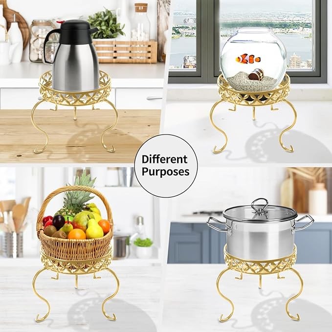 2 Pack Gold Metal Plant Stands Indoor Outdoor Anti-Rust Flower Pot Holders