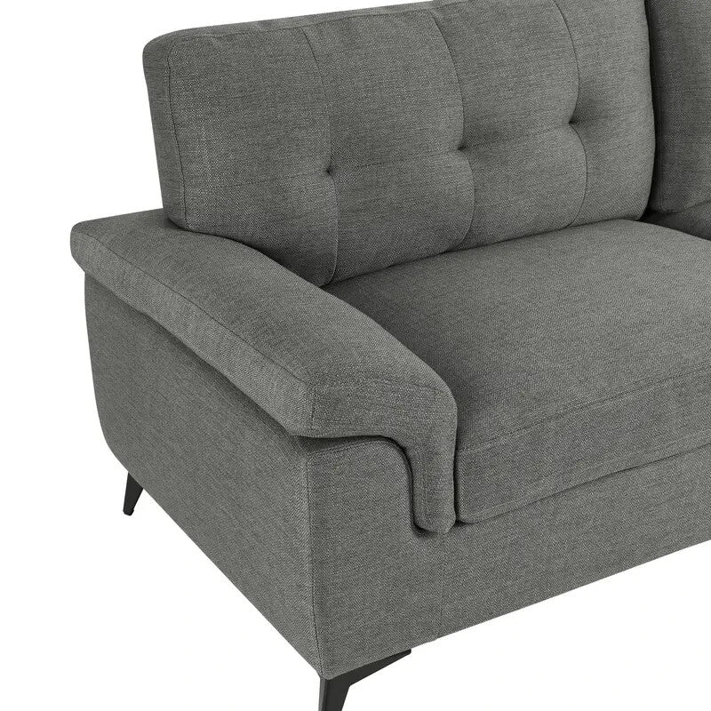 2 Seater Sofa Dark Grey Linen Tufted Cushions Small Space Living Room