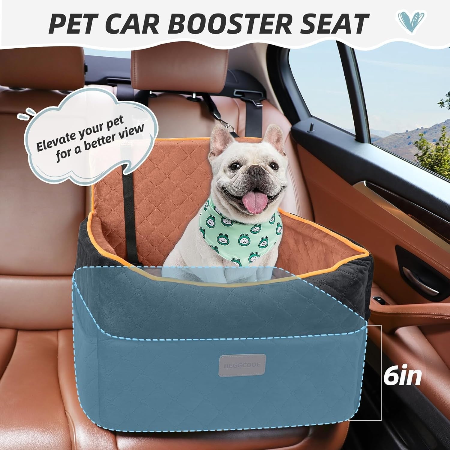 Memory Foam Dog Car Seat Booster Bed Washable Safety Belts 35lbs
