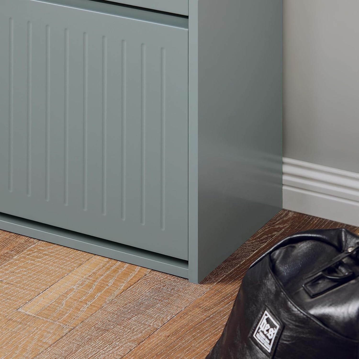 Tall Slim Shoe Cabinet with 3 Flip Drawers – Grey Hallway Storage Unit