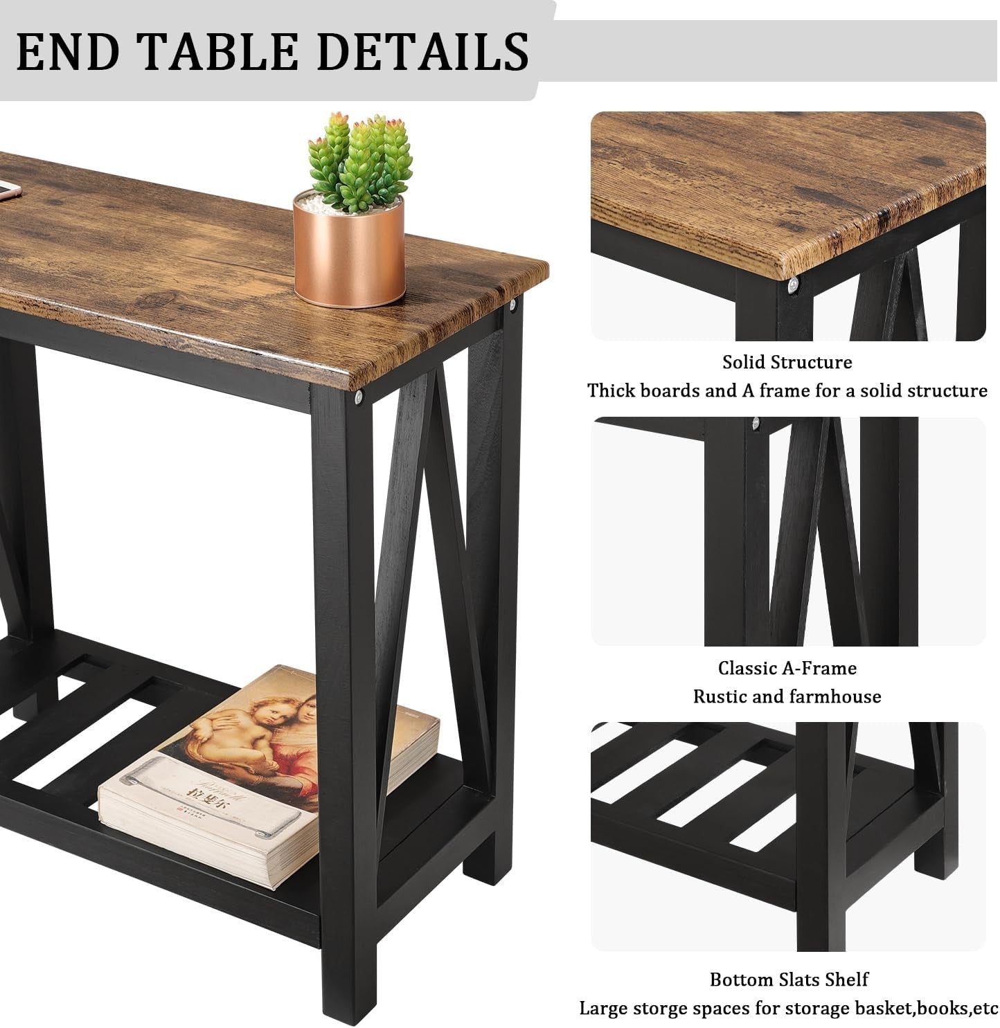 Narrow Industrial Side Table with Storage Shelf, Compact Sofa Nightstand