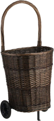Large Wicker Log Basket on Wheels with Handle – Rustic Indoor/Outdoor Firewood