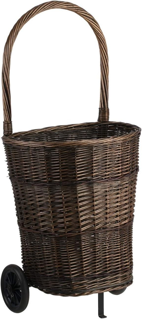Large Wicker Log Basket on Wheels with Handle – Rustic Indoor/Outdoor Firewood
