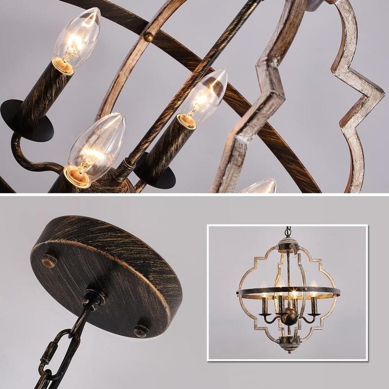 Rustic Farmhouse 4-Light Chandelier E14 Orb Pendant Light Vintage Metal Lamp