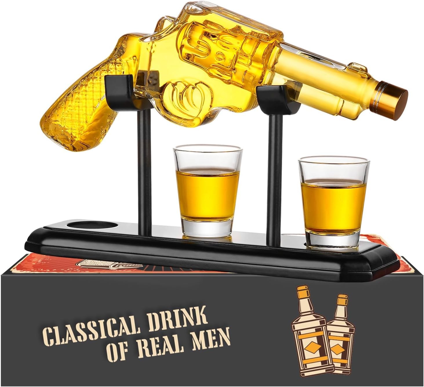 Revolver Whiskey Decanter Set with Shot Glasses 275ml Novelty Gift for Men Bar
