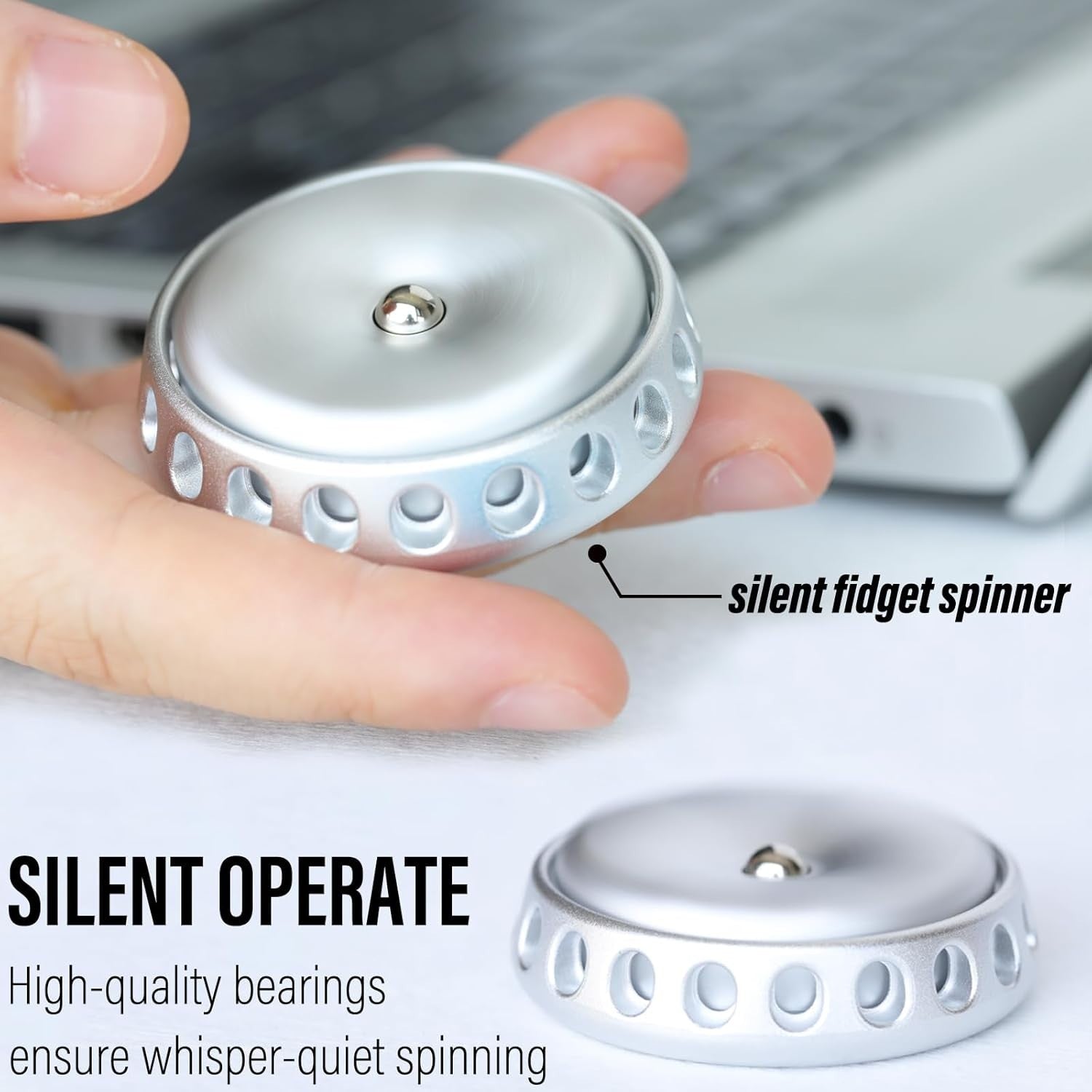 Silent Silver Flower Metal Fidget Spinner DIY Desk Coin Slider
