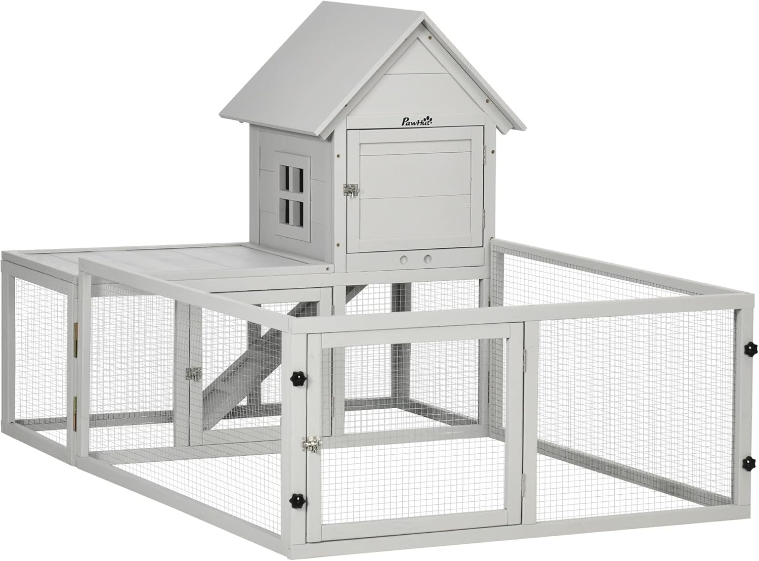 Large Outdoor Rabbit Hutch with Run Wooden Cage Easy Clean Weatherproof