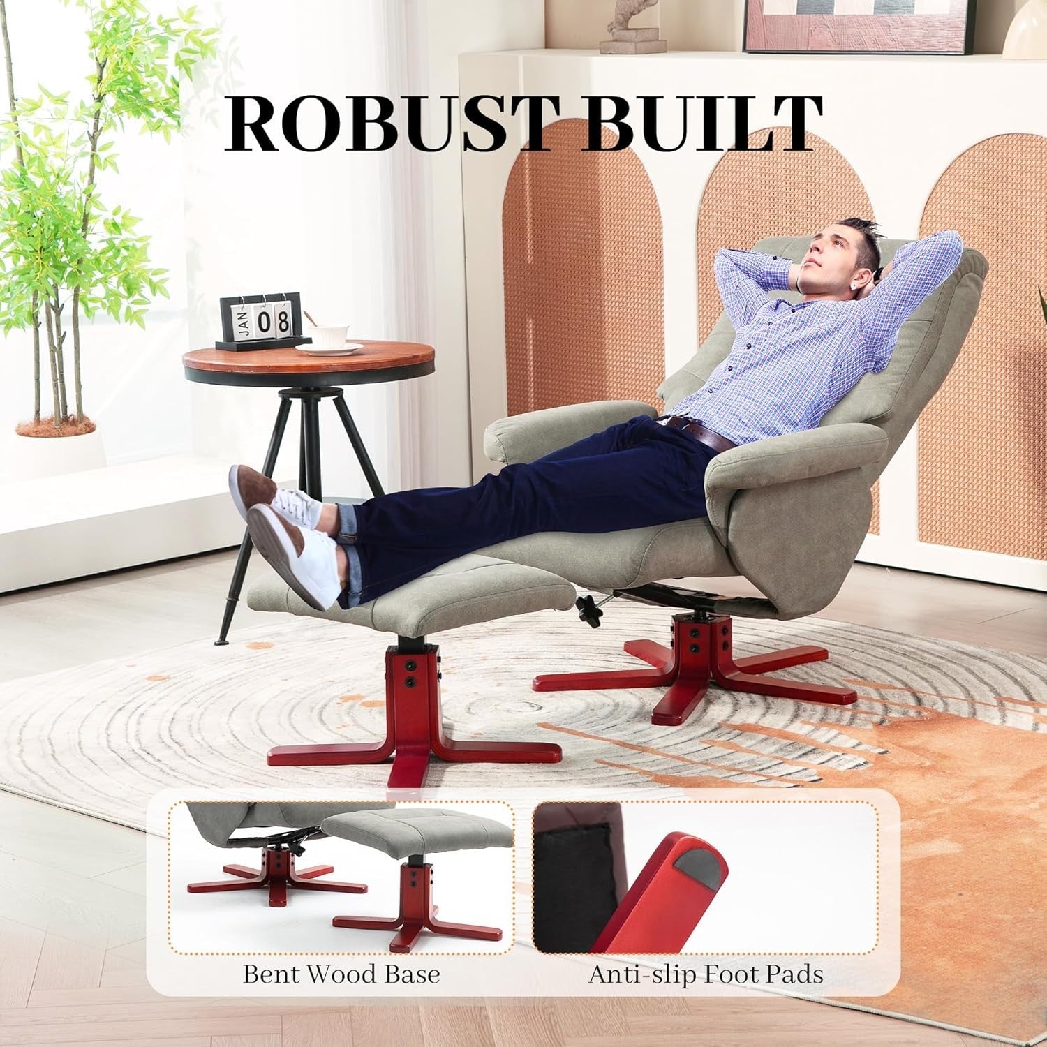Grey Recliner Armchair with Footstool Adjustable Lounge Chair for Bedroom