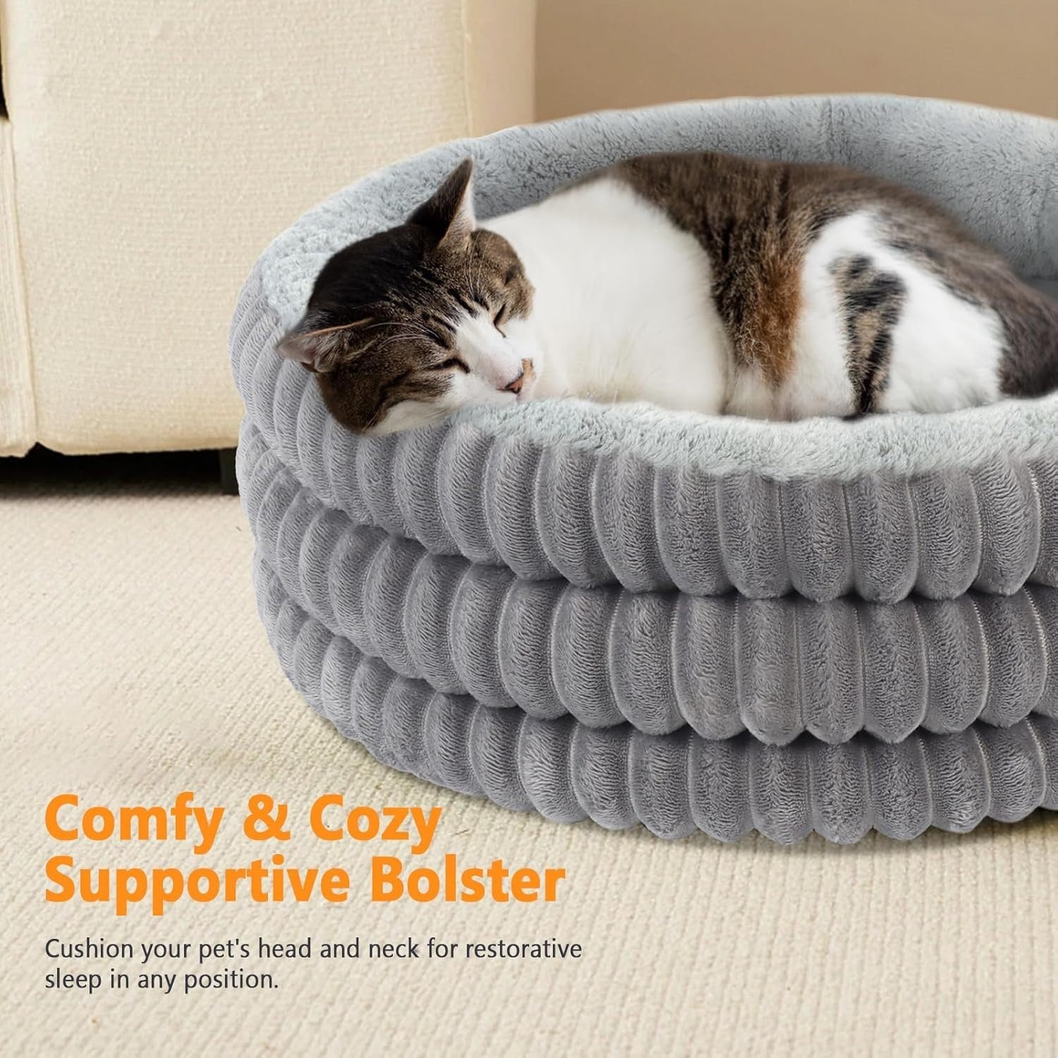 Fluffy Donut Cat Bed Round Calming Pet Bed Washable 50.8cm Non Slip