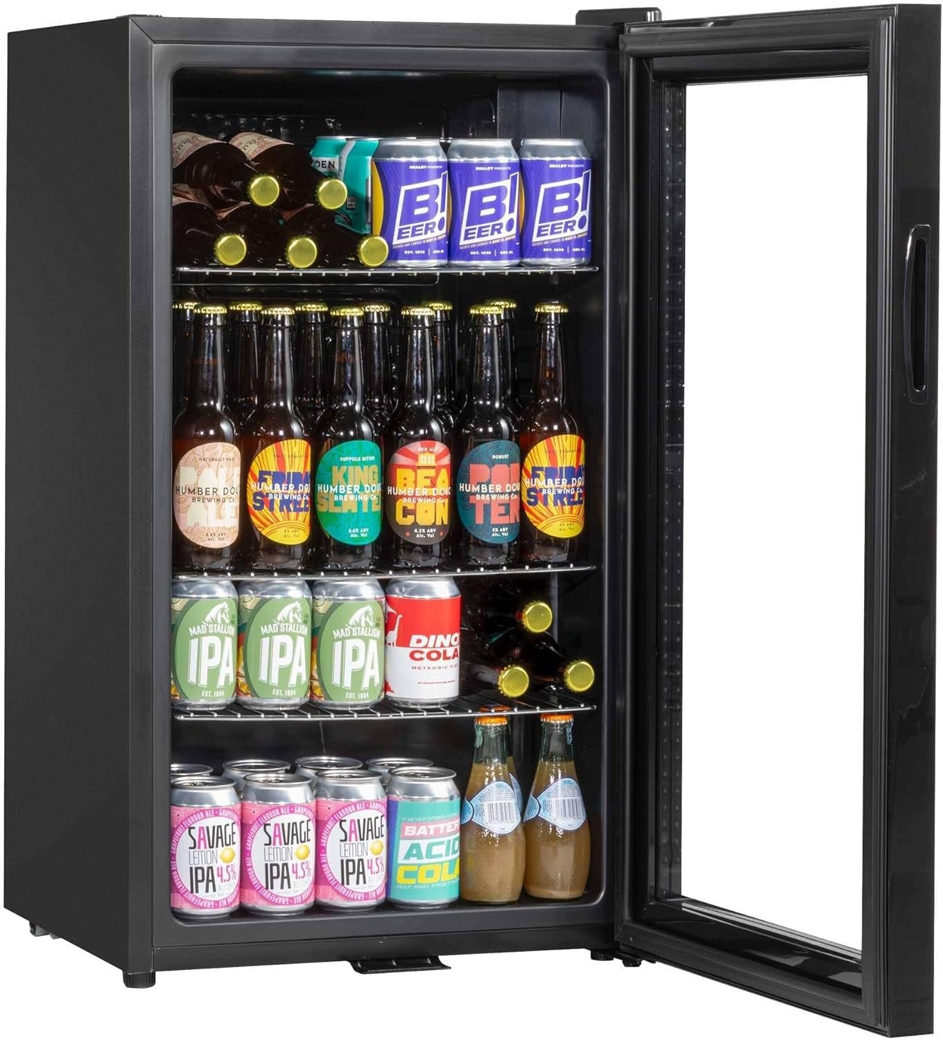 Under Counter Drinks Fridge 85L Glass Door LED Light Beer Wine Cooler