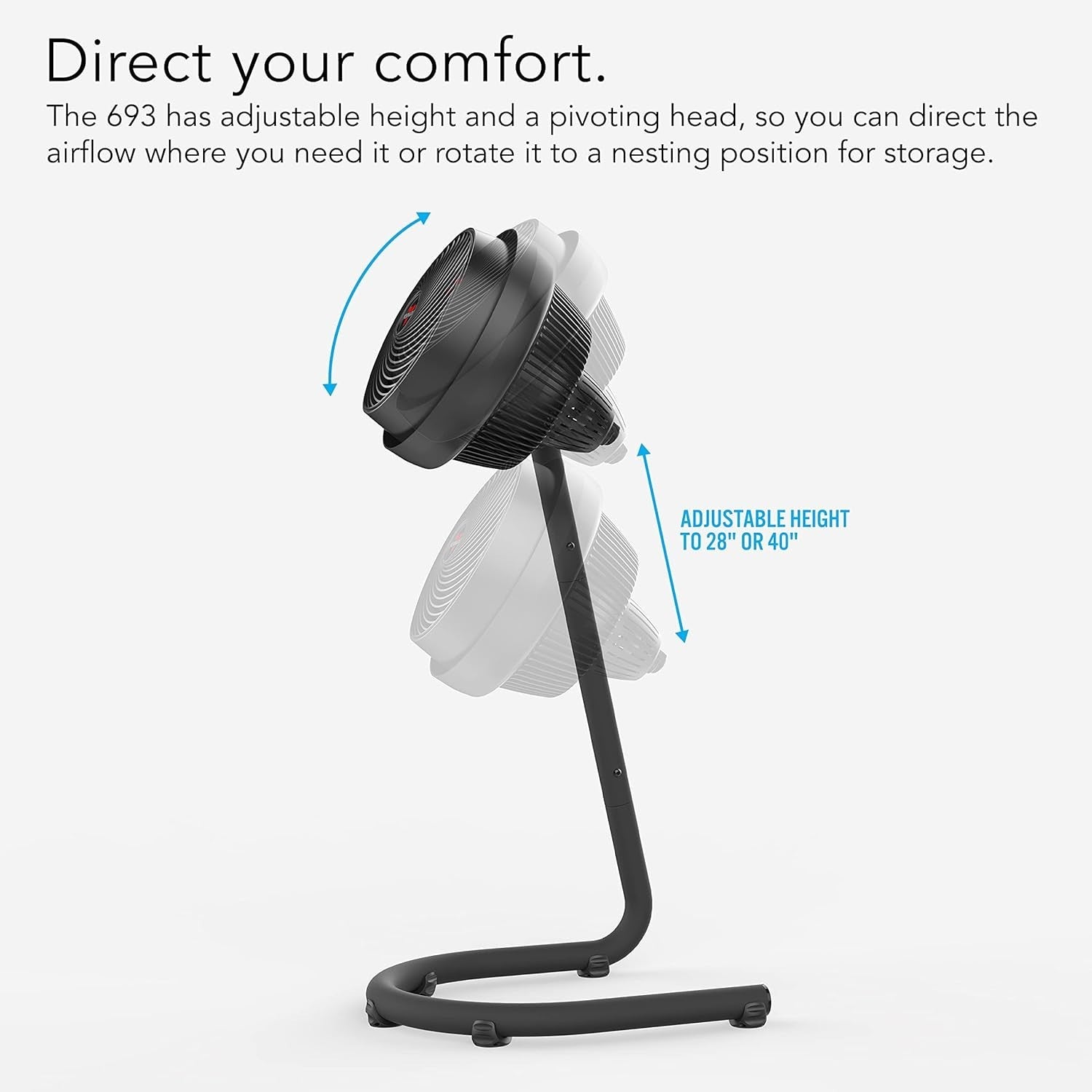 Full Size Floor Fan – Adjustable Height Tilt Air Circulator Quiet 3-Speed Black