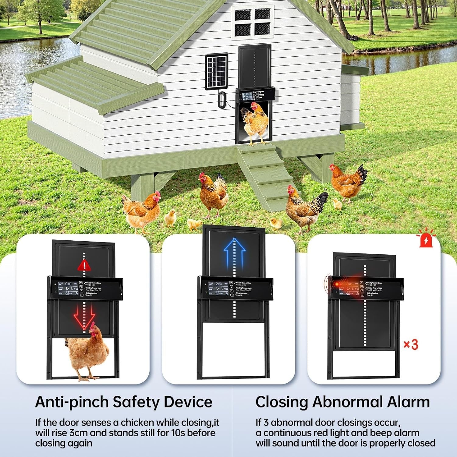 Solar Automatic Chicken Coop Door Timer Light Sensor Remote