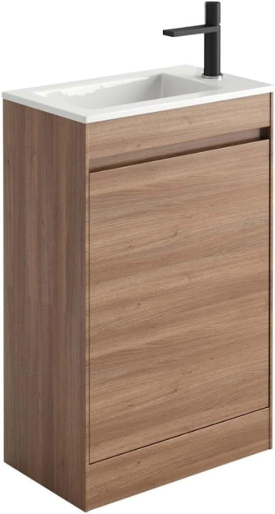 550mm Natural Oak Floor Standing Vanity Unit with Polymarble Basin & Soft Close
