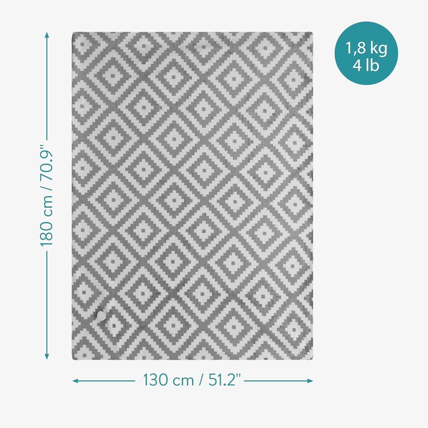 Electric Heated Throw Blanket Checked Design 3 Heat Auto Off Washable 180x130