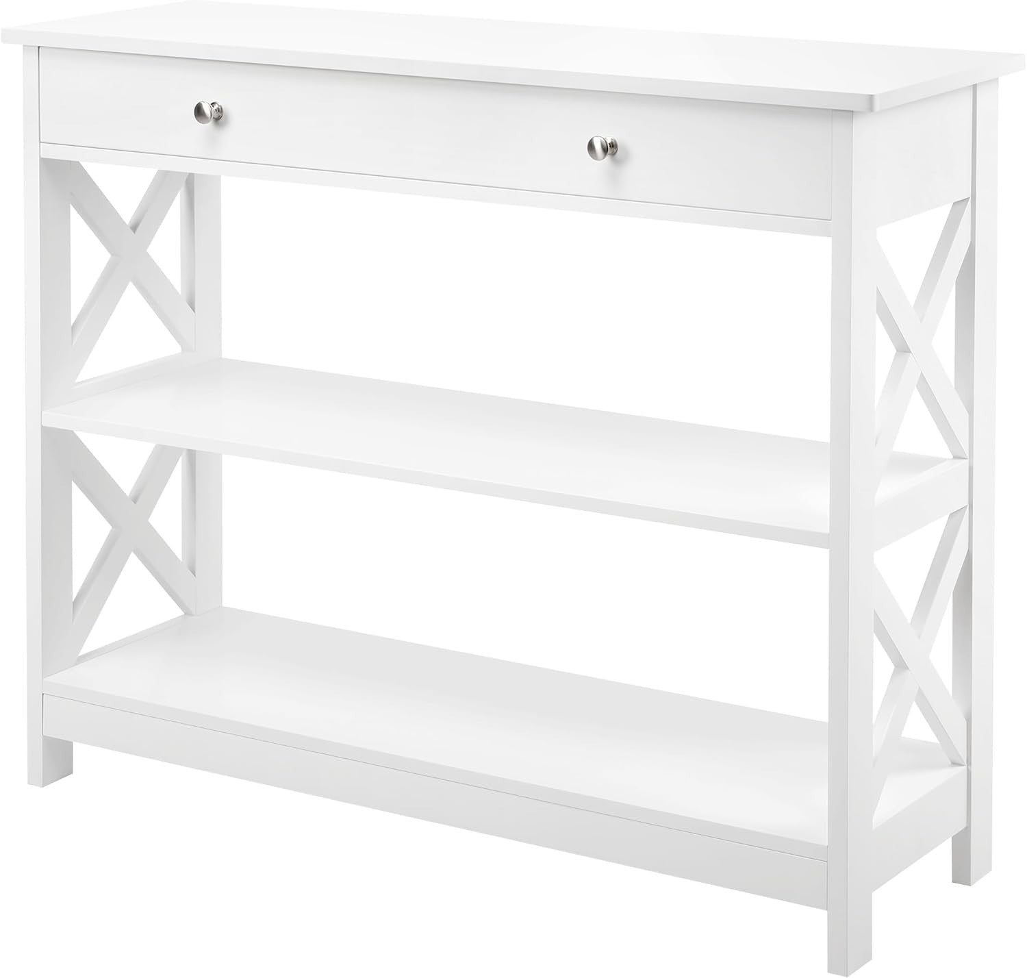 White Console Table with Drawer & 3 Shelves, Compact Hallway Storage