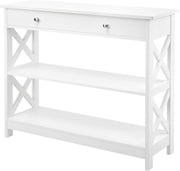 White Console Table with Drawer & 3 Shelves, Compact Hallway Storage