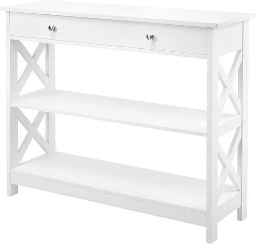 White Console Table with Drawer & 3 Shelves, Compact Hallway Storage