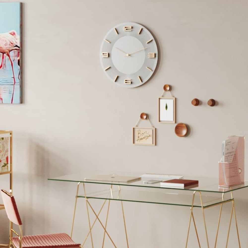 Modern Large 49cm White Wall Clock with Gold Accents Silent Analog Decor