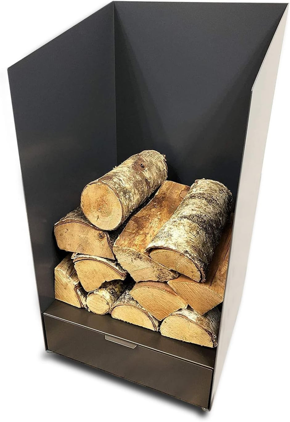 Firewood Log Holder with Drawer Indoor Steel Wood Storage Rack Modern
