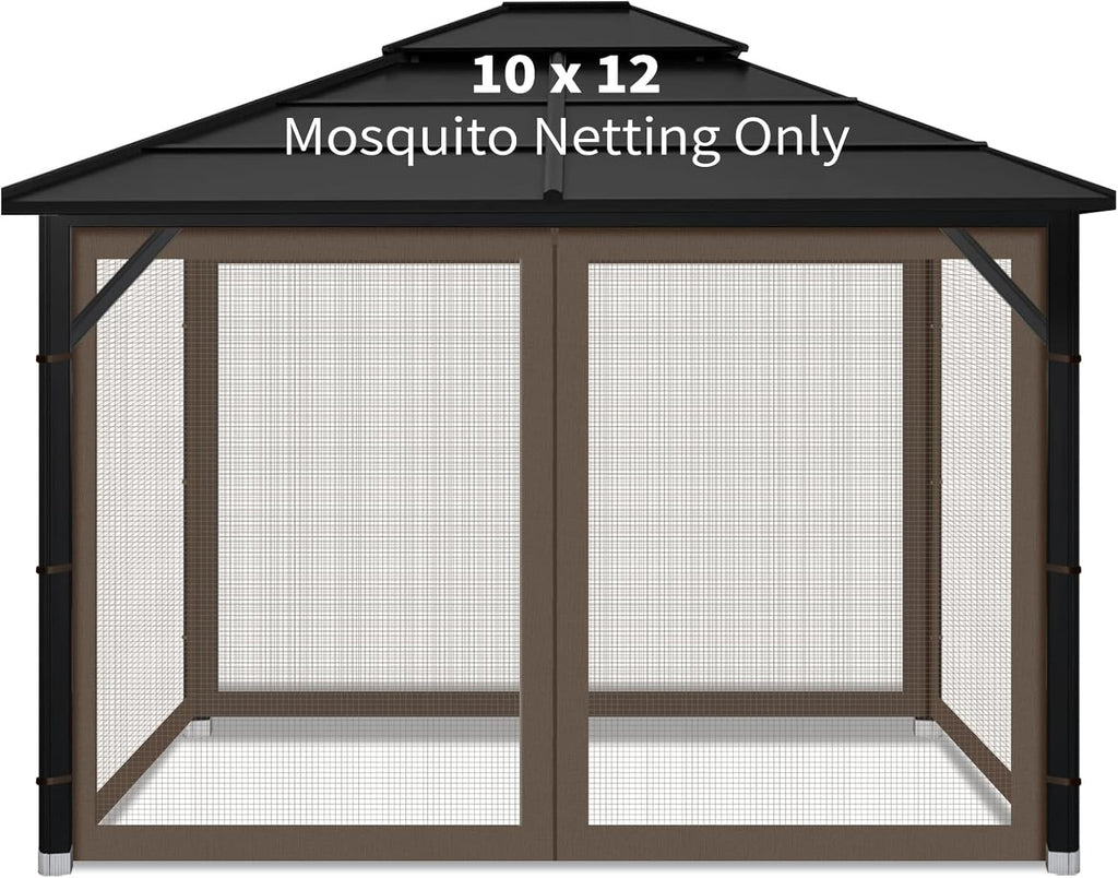 10x12ft Coffee Gazebo Mosquito Netting 4 Panels Zipper Sidewalls Outdoor