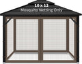 10x12ft Coffee Gazebo Mosquito Netting 4 Panels Zipper Sidewalls Outdoor