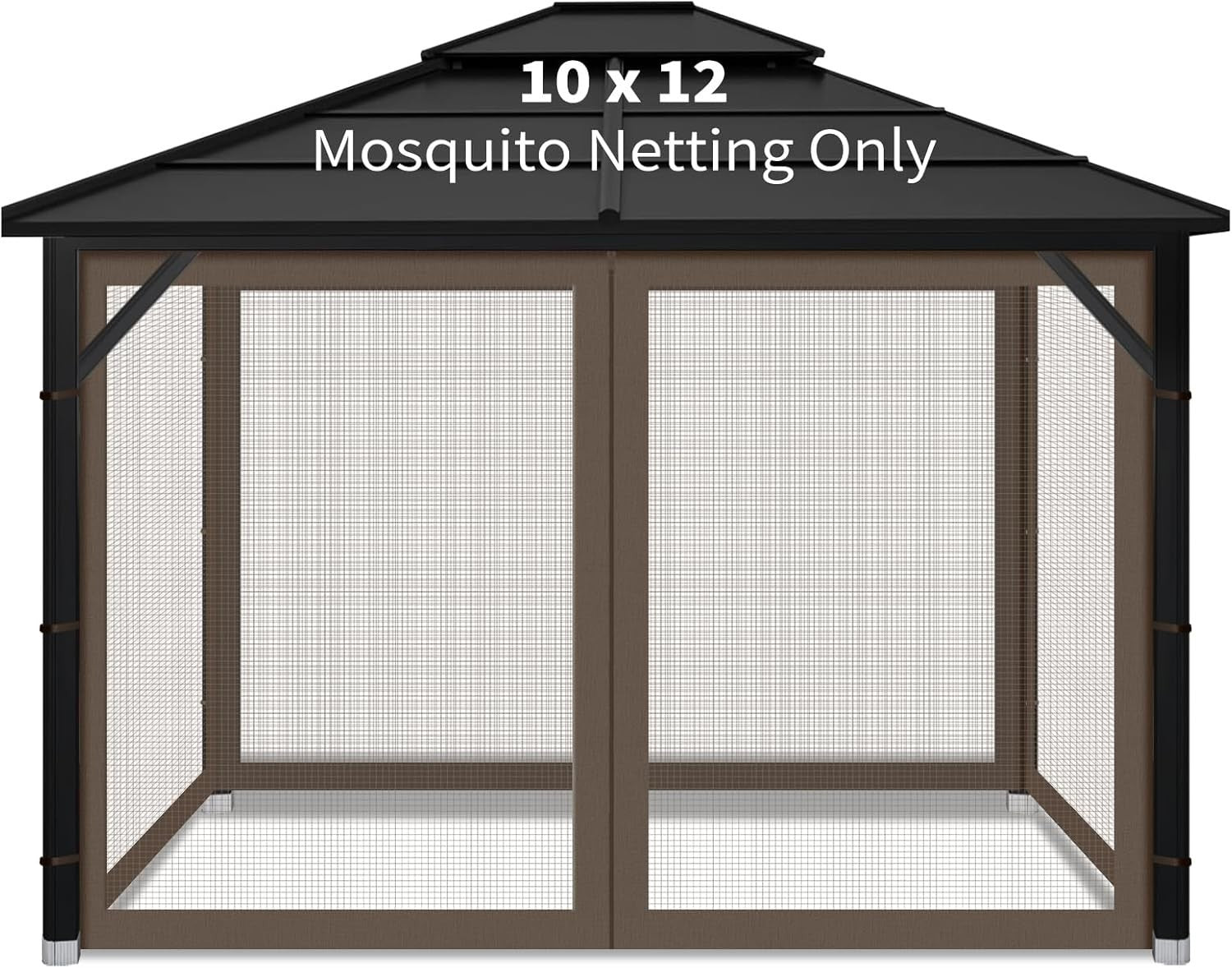 10x12ft Coffee Gazebo Mosquito Netting 4 Panels Zipper Sidewalls Outdoor