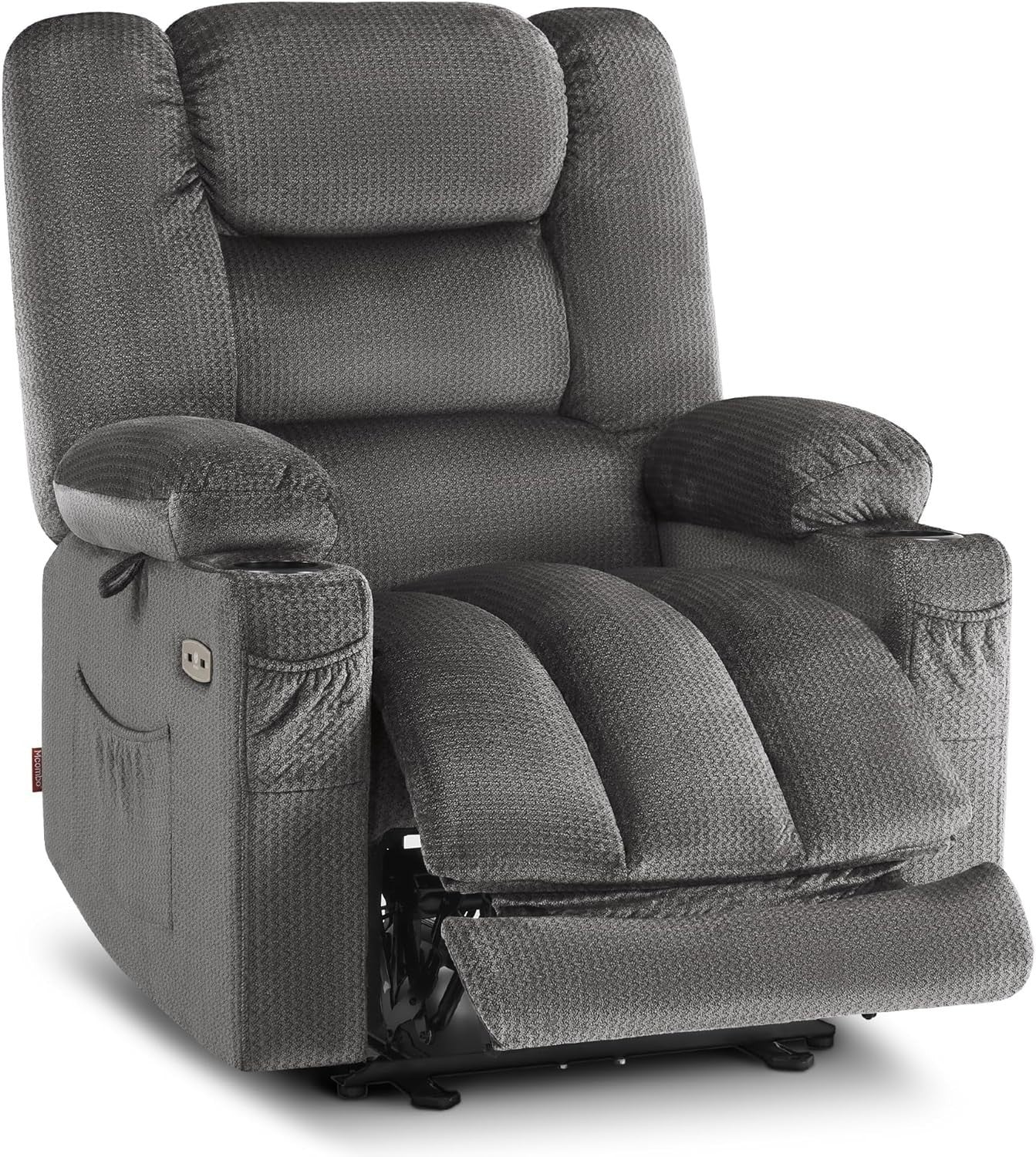 Zero Gravity Recliner Chair Massage Heat Extended Footrest USB Cup Holder Grey