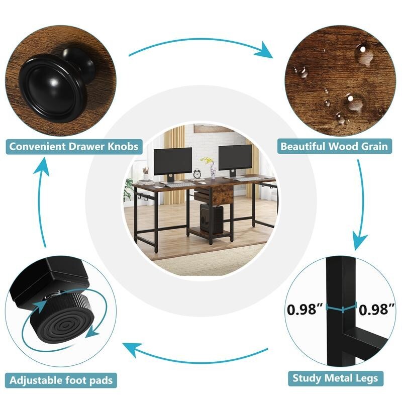 Double Computer Desk 2-Person Workstation with Storage Drawers – 200cm Wide