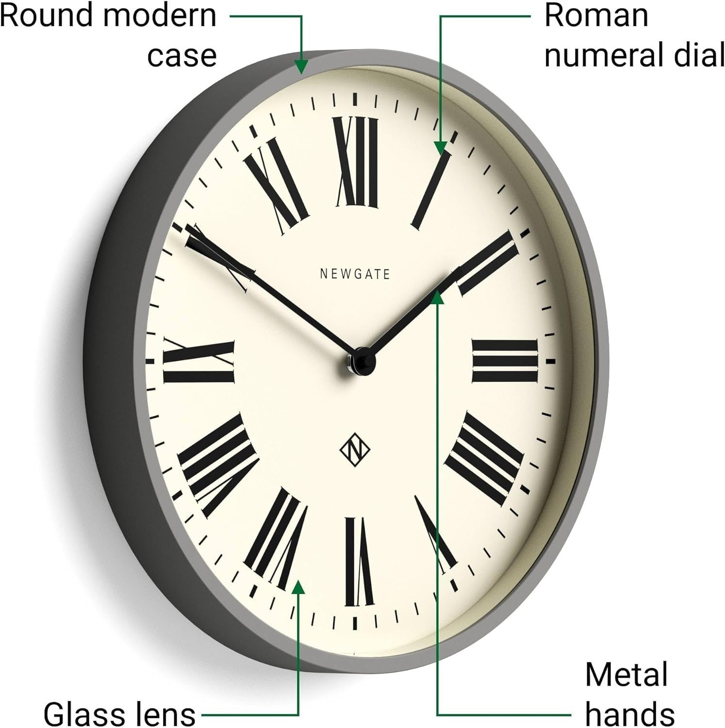 Italian Round Wall Clock 37cm | Large Roman Numerals | Modern Kitchen Decor